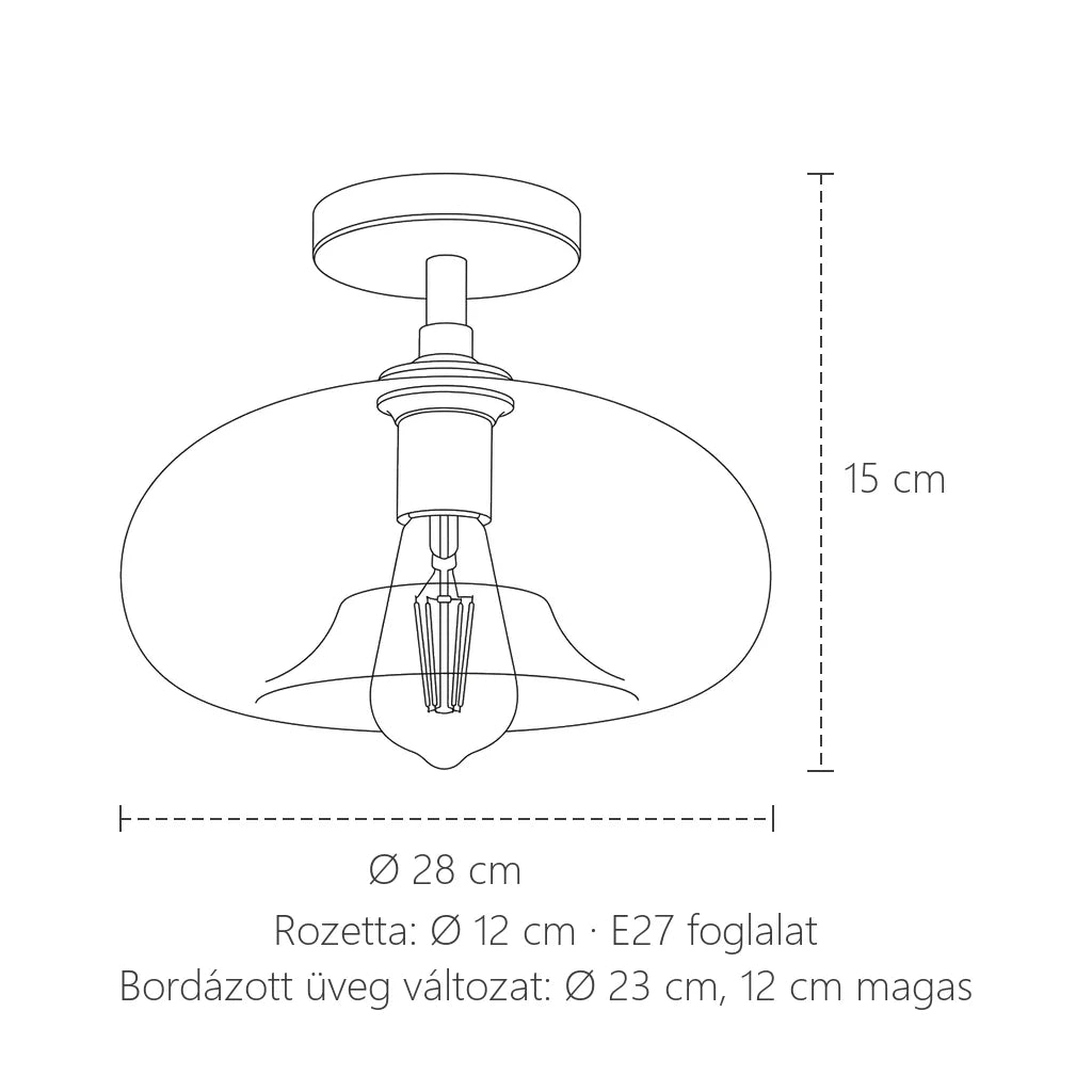 Borostyán üveg mennyezeti lámpa méretei: Ø 28 cm, 15 cm magas