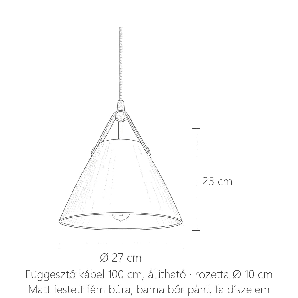 Kúp függőlámpa méretei: Ø 27 cm, 25 cm magas