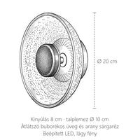 Buborékos üveg és sárgaréz fali lámpa méretei: Ø 20 cm