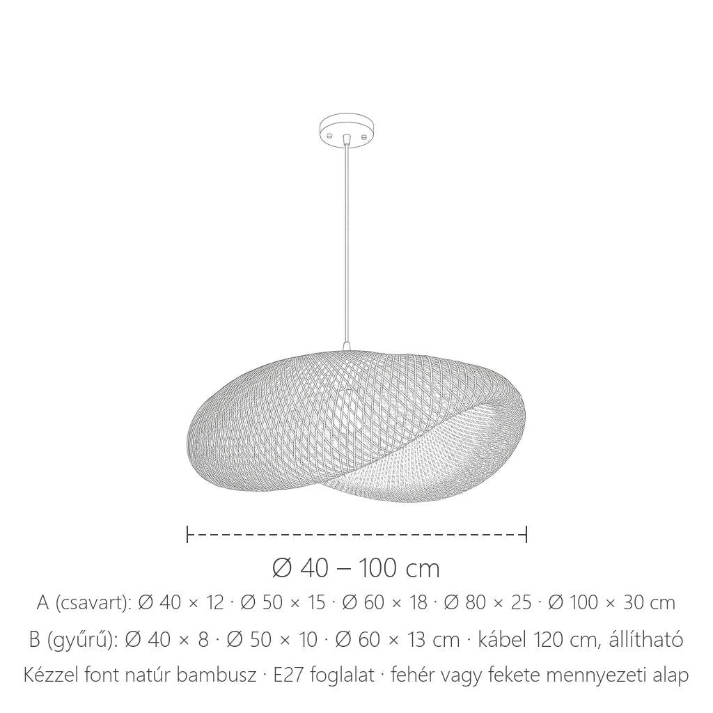 Bambusz lámpa méretei: Ø 40–100 cm