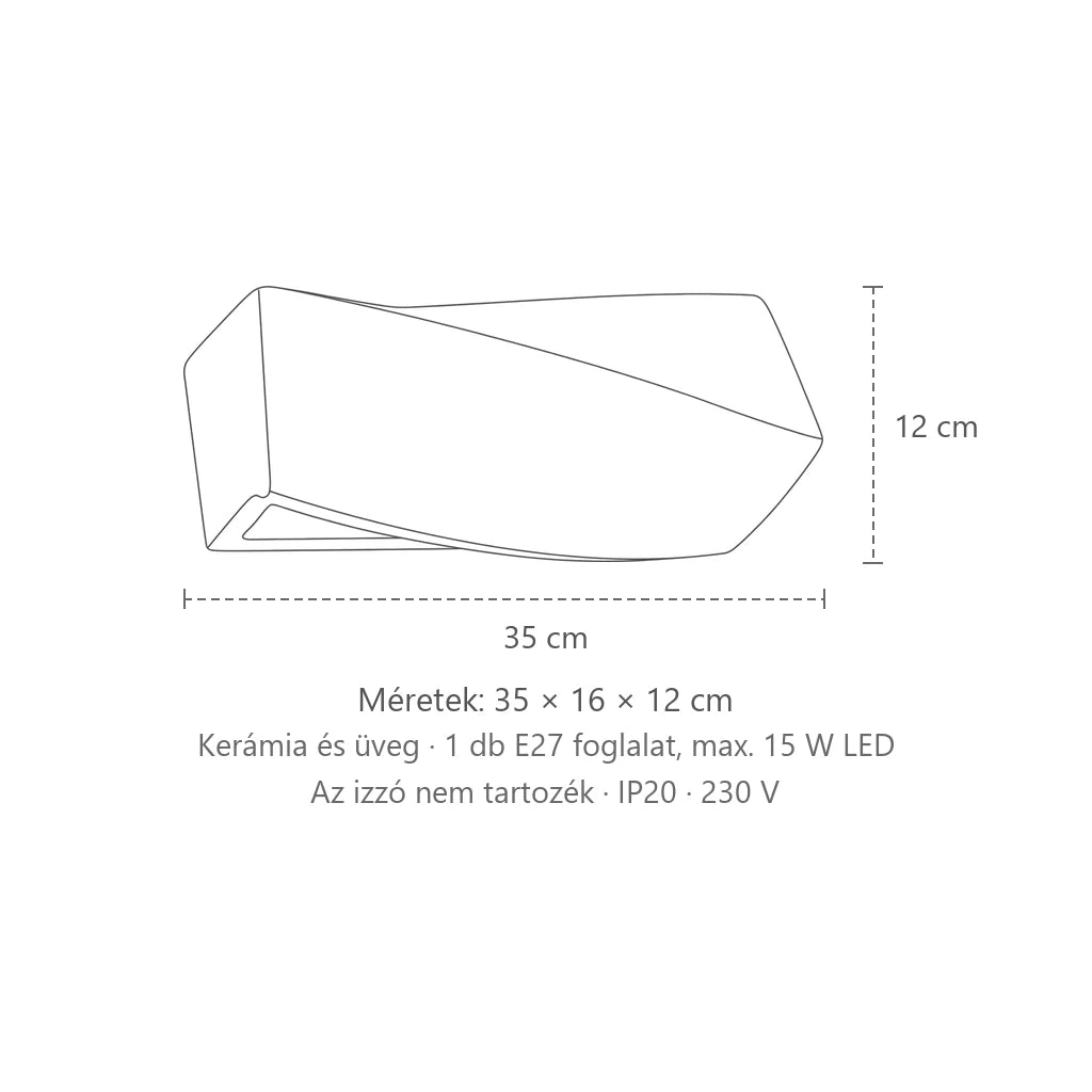 Csavart formájú kerámia vagy beton fali lámpa méretei (1 izzós – Mini – kerámia): 35 × 16 × 12 cm
