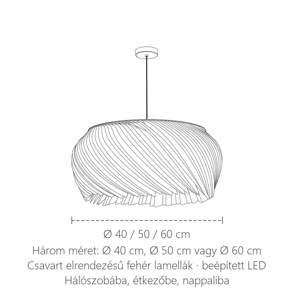 Lamellás függőlámpa méretei: Ø 40 / 50 / 60 cm