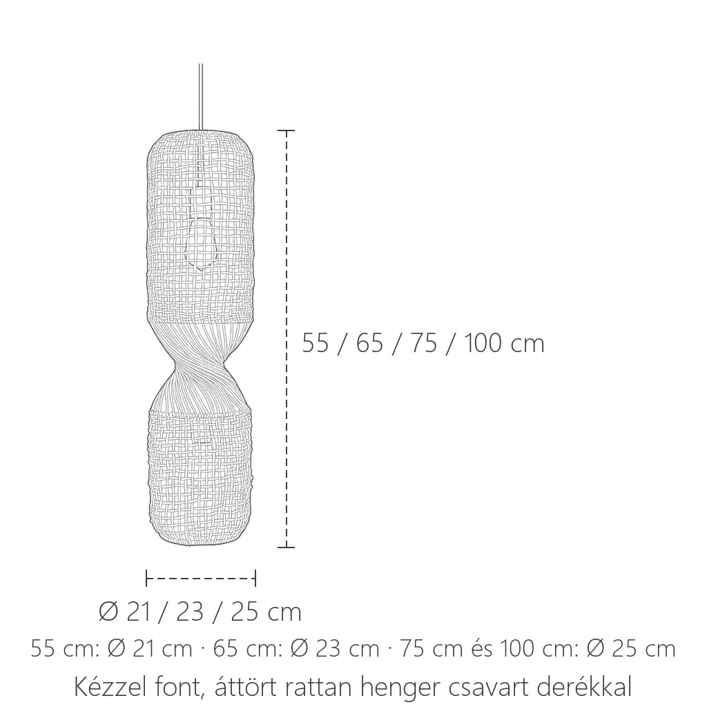 Rattan henger lámpa magasságai: 55–100 cm