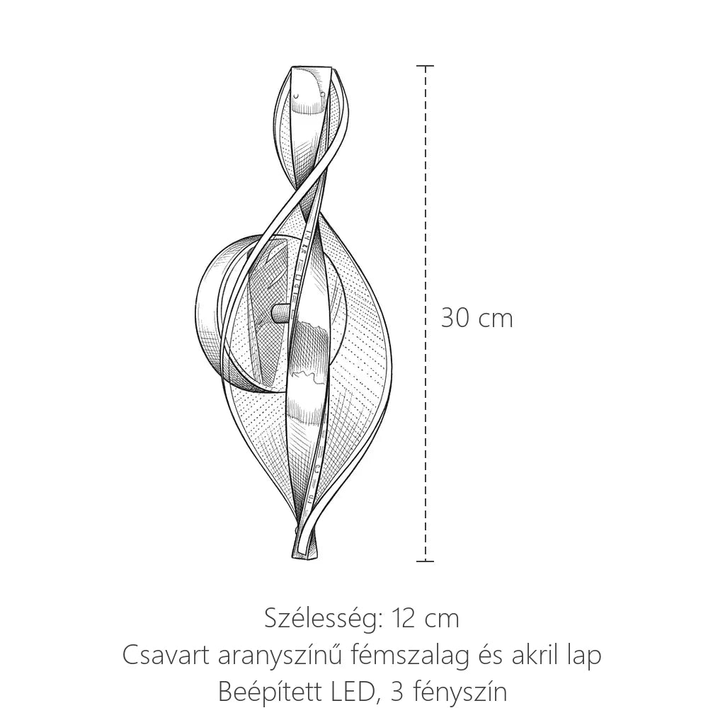 Csavart szalag LED fali lámpa méretei: 30 cm magas, 12 cm széles