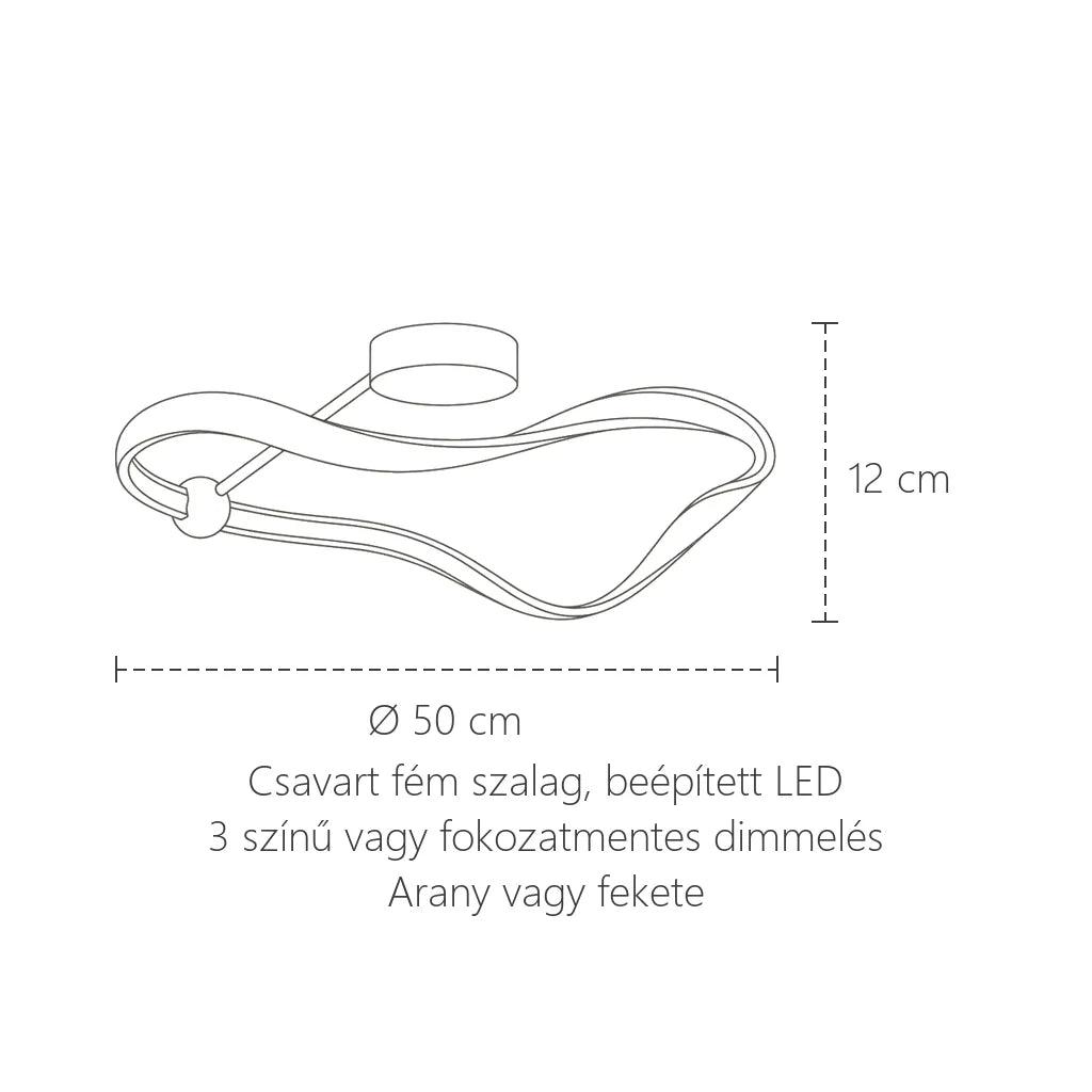 Szalaglámpa méretei: Ø 50 cm, 12 cm magas