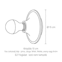 Csészealj fali lámpa méretei: Ø 15 cm, kinyúlás 13 cm
