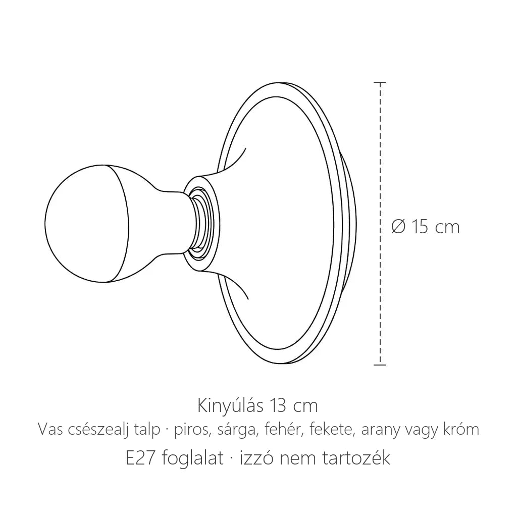 Csészealj fali lámpa méretei: Ø 15 cm, kinyúlás 13 cm