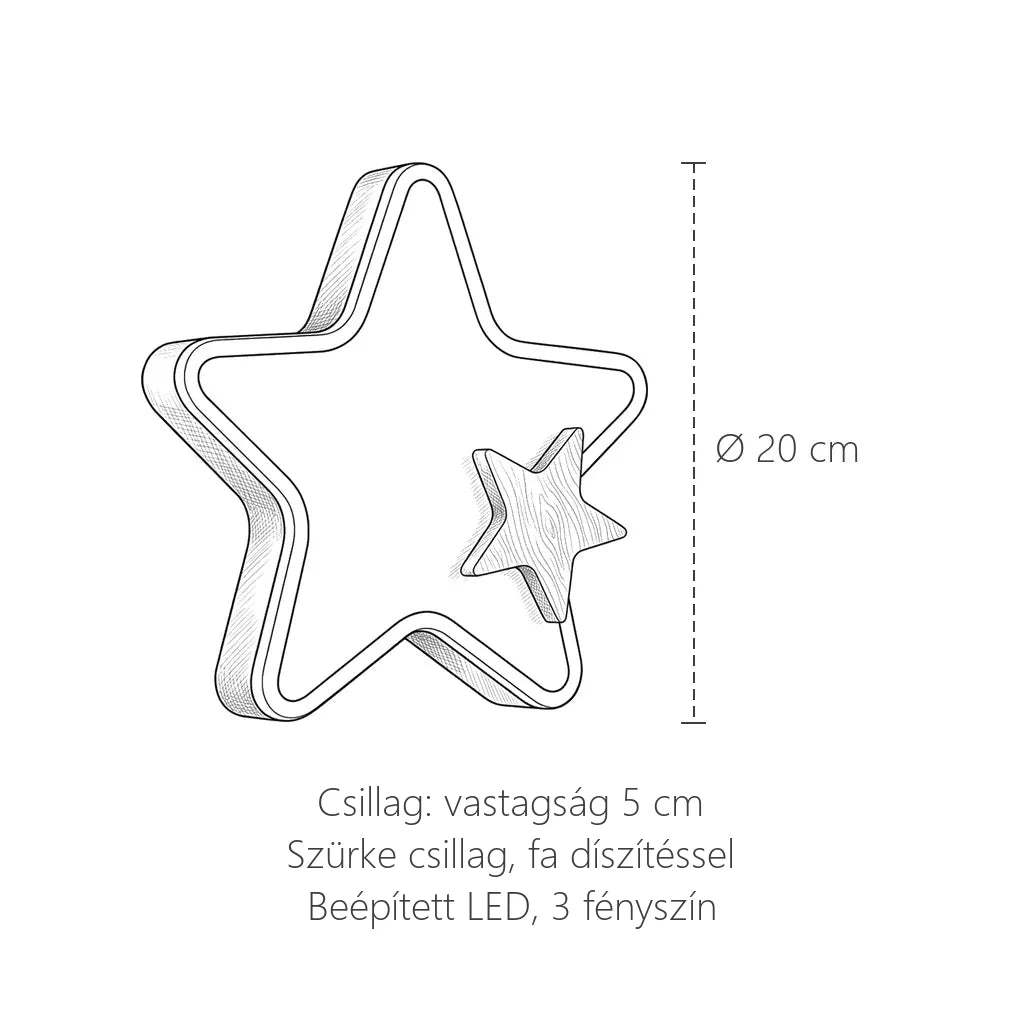 Csillag formájú gyerek fali lámpa méretei: Ø 20 cm