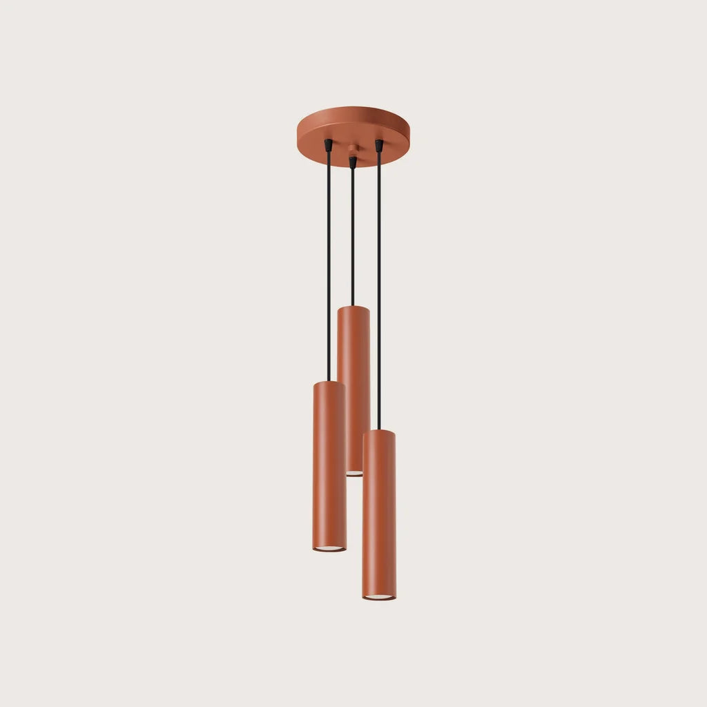 Csoportos acél cső függőlámpa, okkervörös (3 izzós)