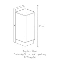 Dió és opálüveg fali lámpa méretei: 25 cm magas, 12 cm széles, kinyúlás 10 cm