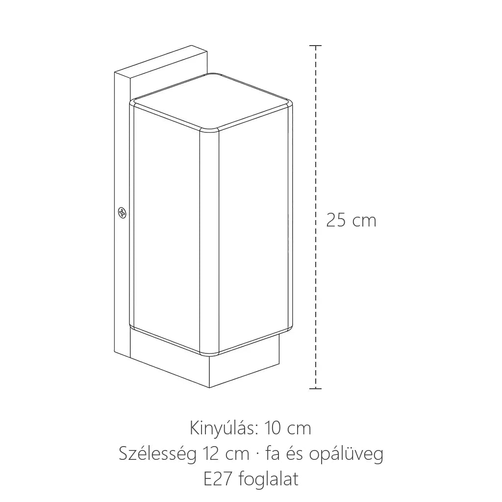 Dió és opálüveg fali lámpa méretei: 25 cm magas, 12 cm széles, kinyúlás 10 cm