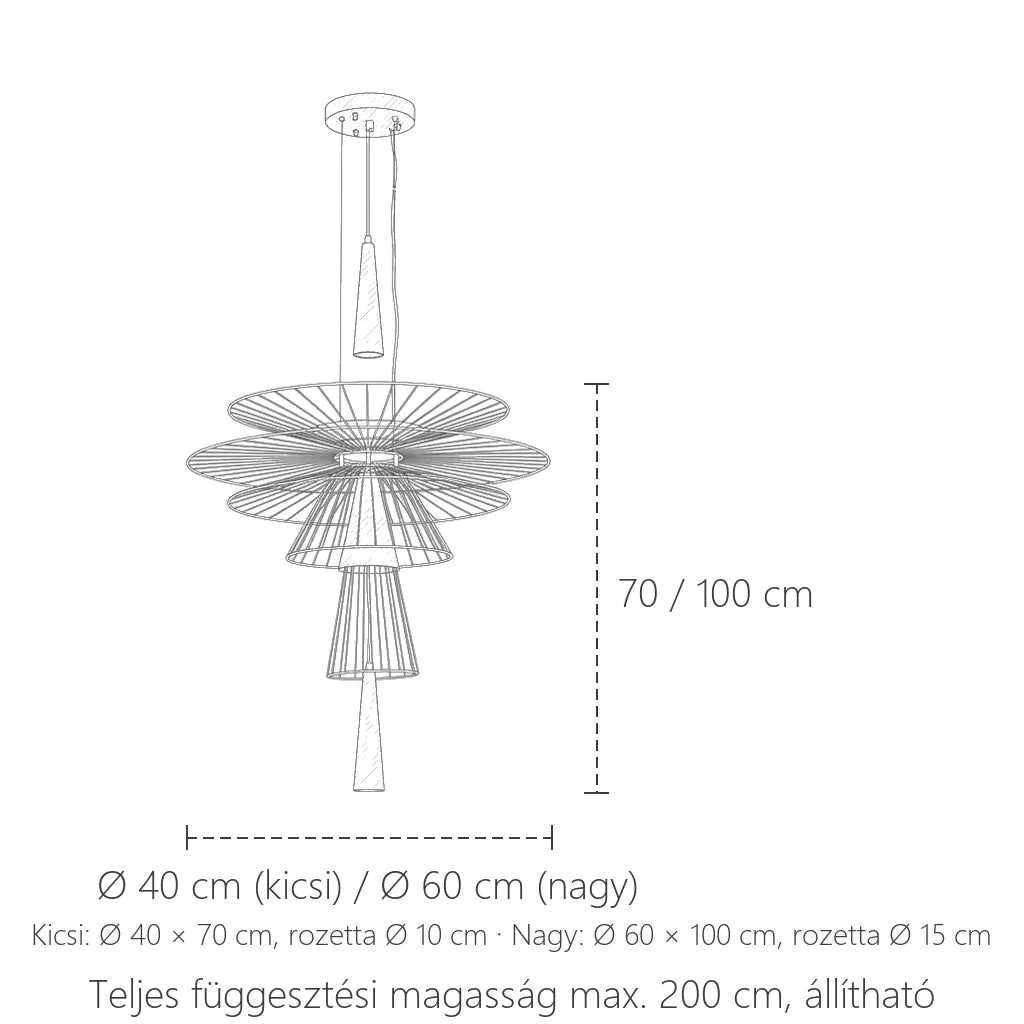 Fémhálós függőlámpa méretei: Ø 40 / 60 cm