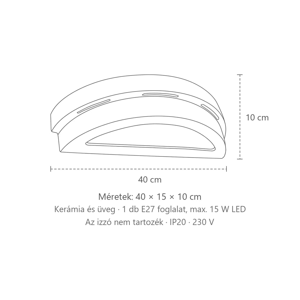 Dupla íves kerámia fali lámpa méretei: 40 × 15 × 10 cm
