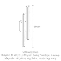 Dupla rudas LED fali lámpa méretei: 50 cm magas, 8 cm széles