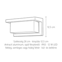Ellenzős LED fali lámpa méretei: 26 cm széles, 12,5 cm magas és mély