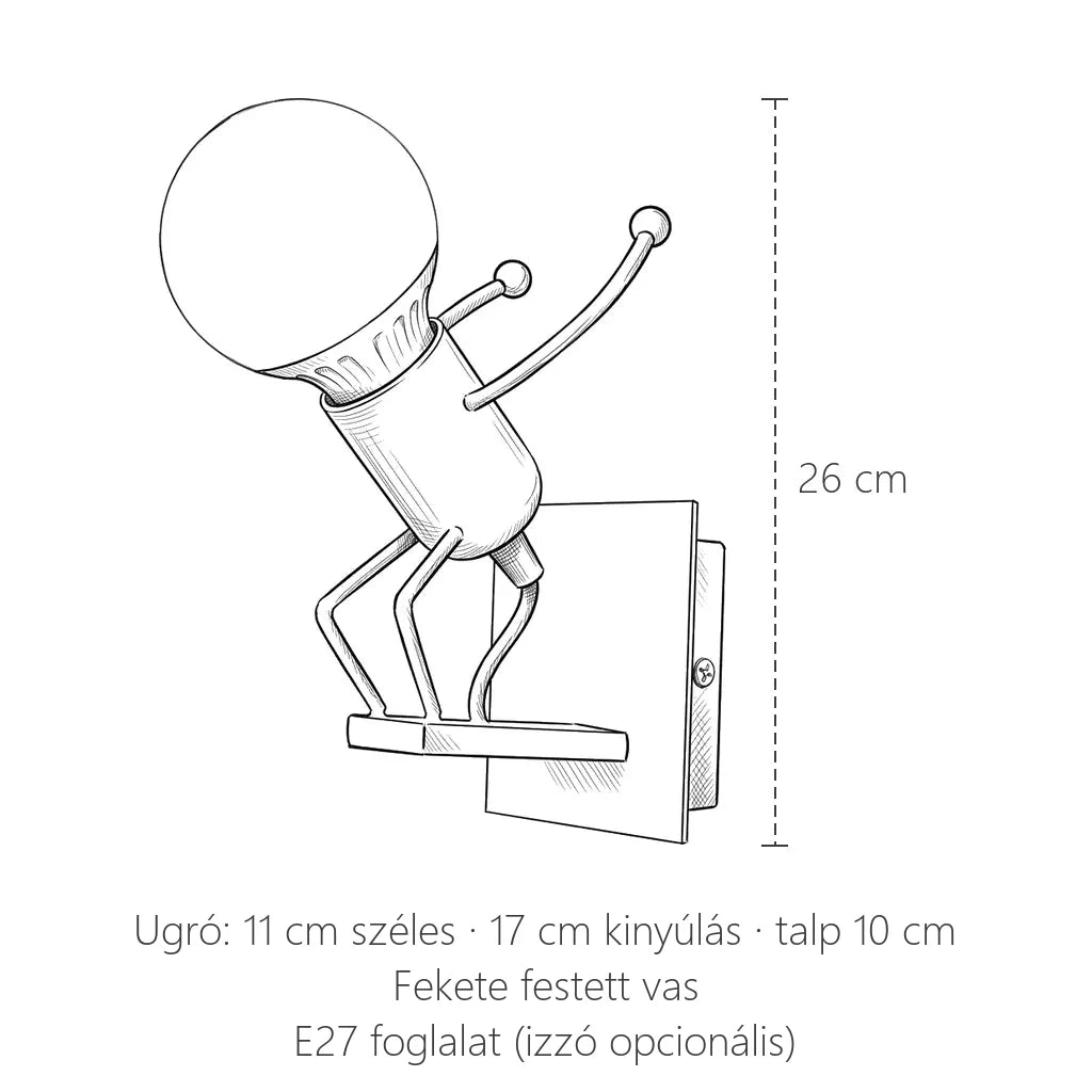 Ugró emberke fali lámpa méretei: 26 cm magas
