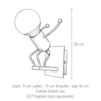 Ugró emberke fali lámpa méretei: 26 cm magas