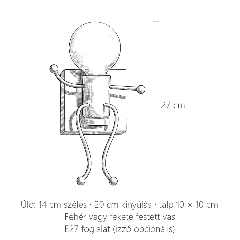 Ülő emberke fali lámpa méretei: 27 cm magas
