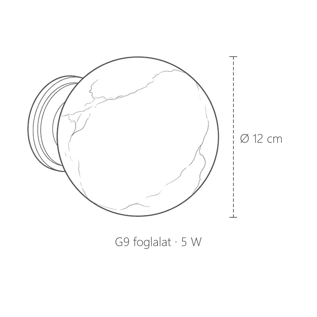 Erezett gömb fali lámpa méretei: Ø 12 cm, G9 foglalat