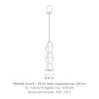 Esztergált fa függőlámpa méretei (Szögletes – 8 × 8 × 39 cm): búra 8 × 39 cm, teljes magasság max. 200 cm
