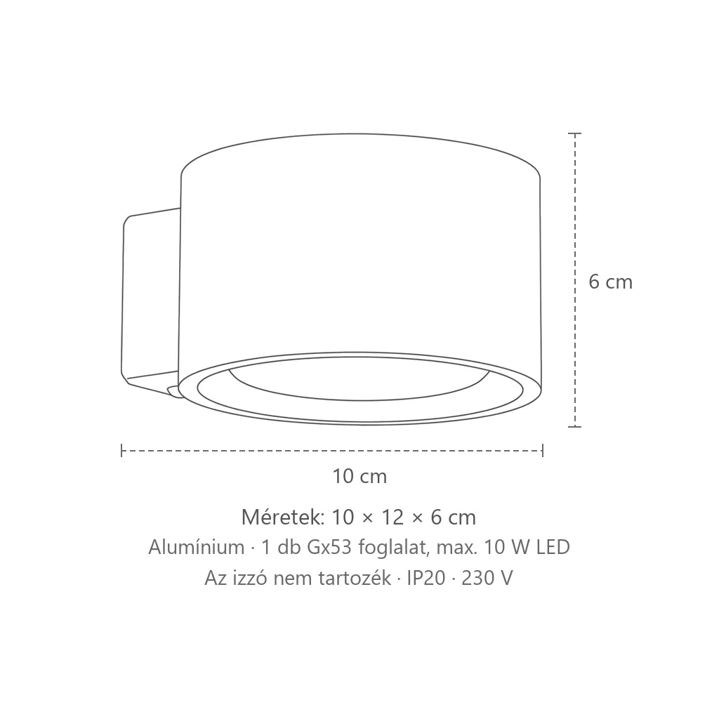 Extra lapos kerek alumínium fali lámpa méretei: 10 × 12 × 6 cm