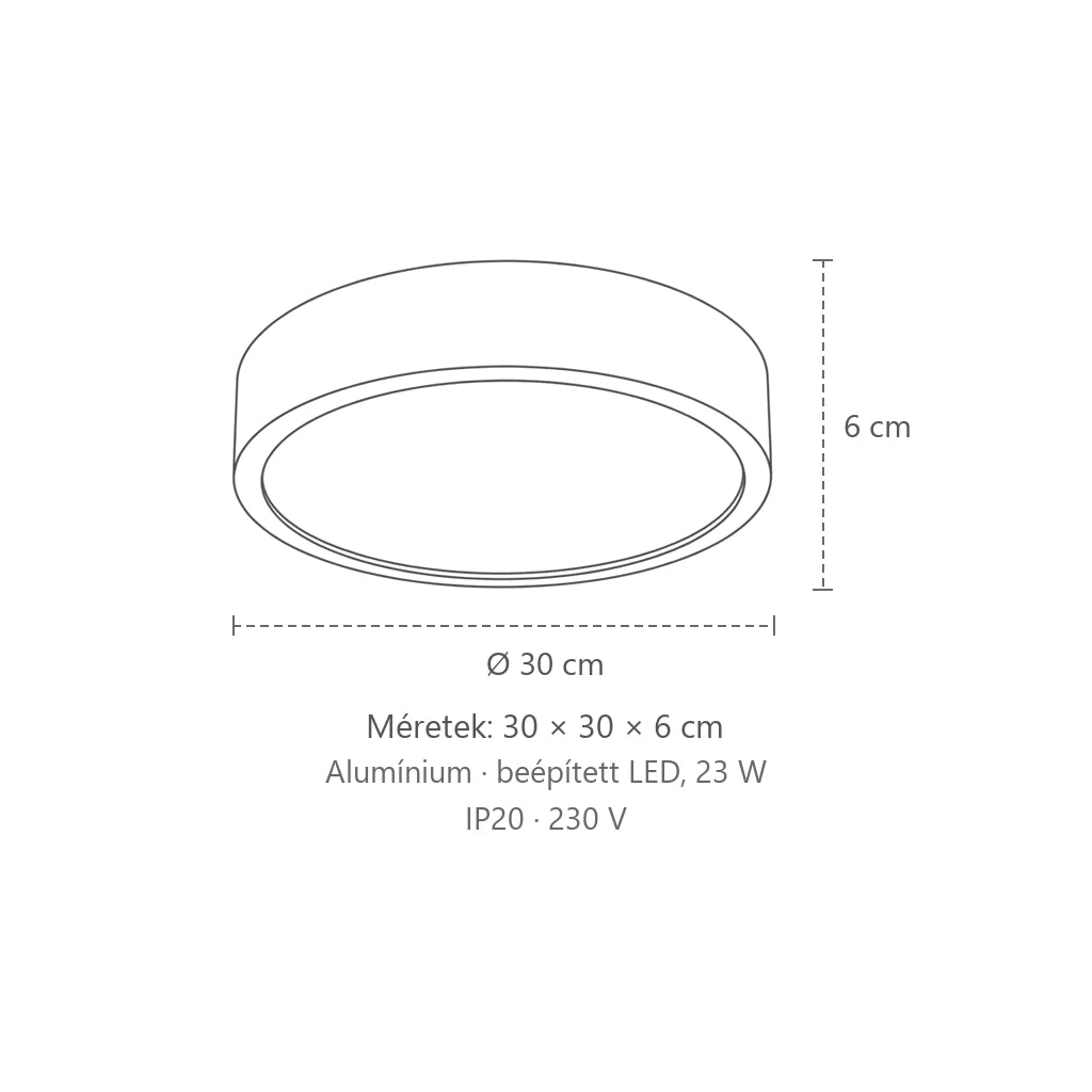 Extra lapos kerek led mennyezeti lámpa méretei (Ø 30 cm): 30 × 30 × 6 cm