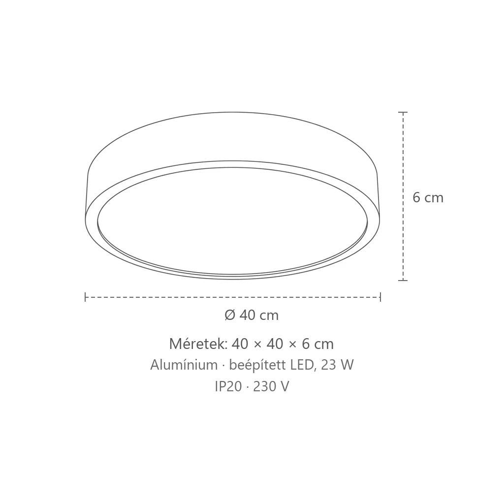 Extra lapos kerek led mennyezeti lámpa méretei (Ø 40 cm): 40 × 40 × 6 cm