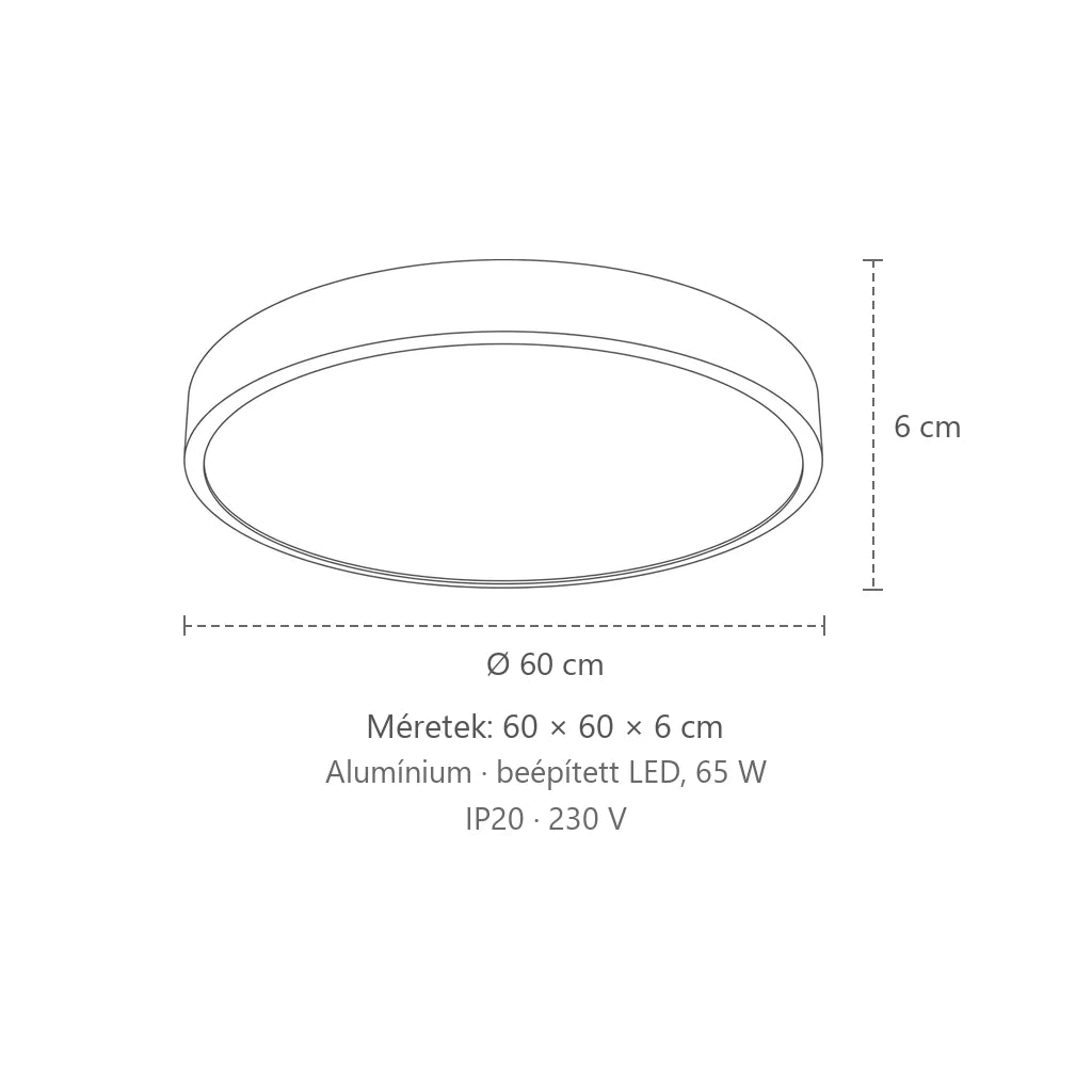 Extra lapos kerek led mennyezeti lámpa méretei (Ø 60 cm): 60 × 60 × 6 cm