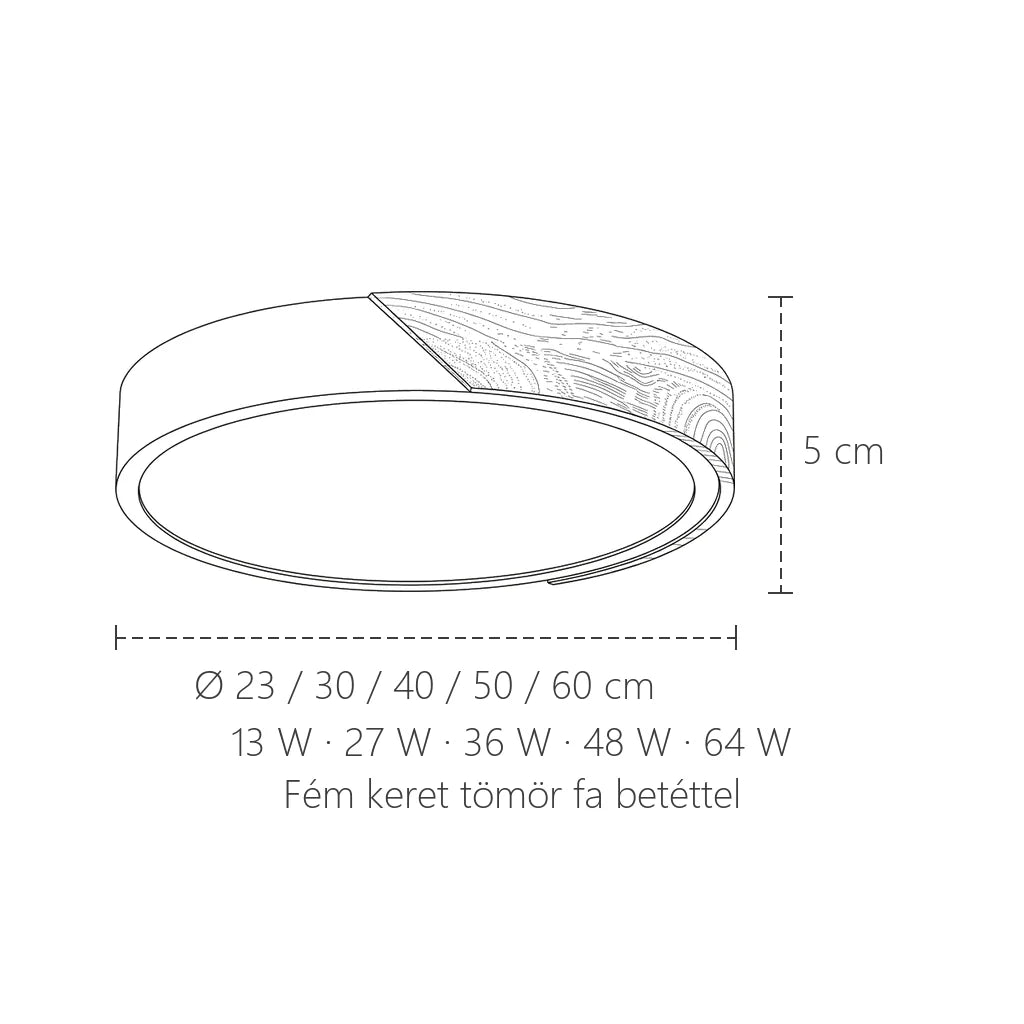 Ultravékony LED mennyezeti lámpa méretei: Ø 23–60 cm, 5 cm magas