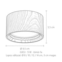 Fa GX53 downlight méretei: Ø 9,5 cm, 5,5 cm magas