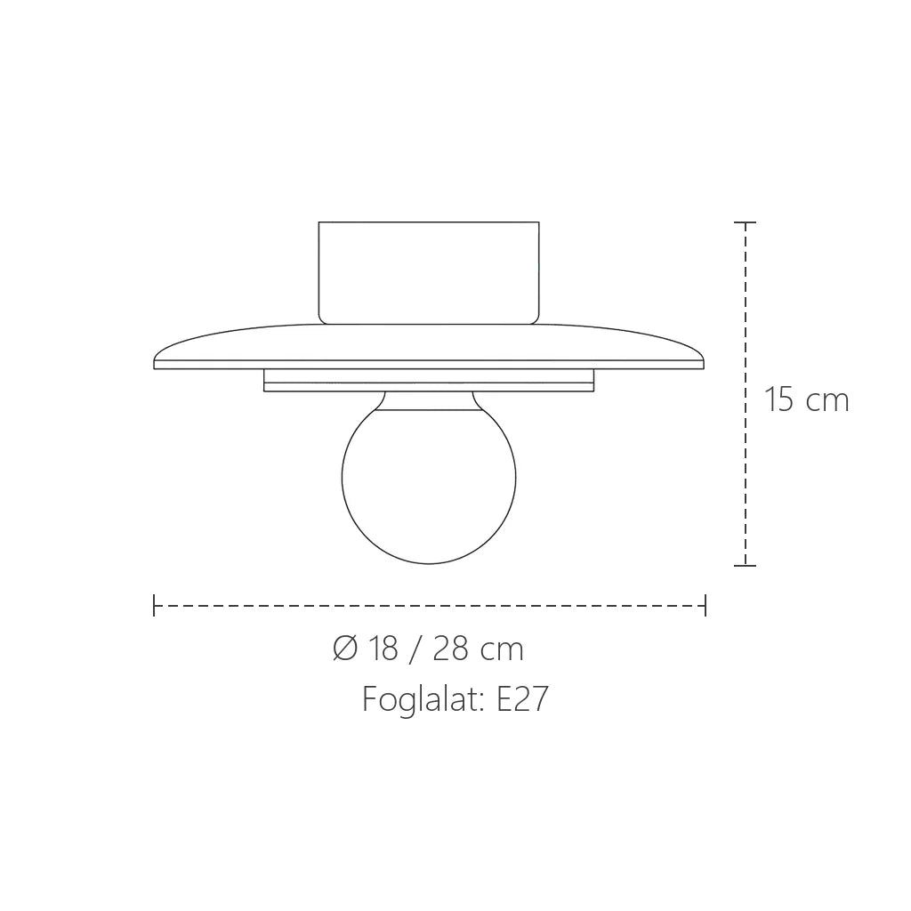 Fa kerek mennyezeti lámpa méretei: Ø 18 vagy 28 cm, 15 cm magas