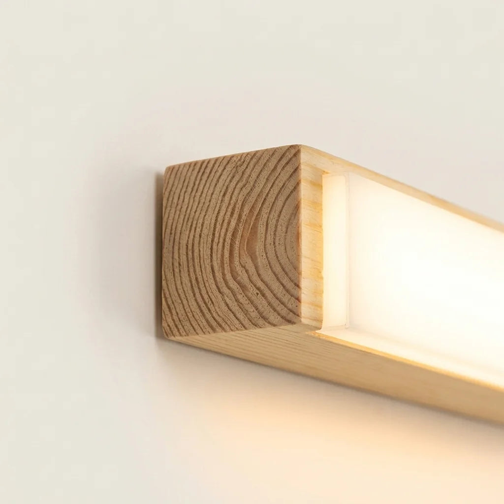 A tömör fa pálca vége és a LED diffúzor közelről