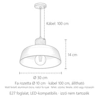 Fa nyakú függőlámpa méretei: Ø 30 cm, 14 cm magas