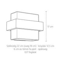 Fa pántos opálüveg fali lámpa méretei: 17 cm magas, 22 cm széles