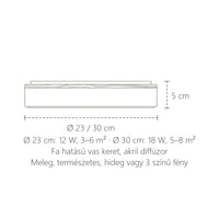 Fa peremű lámpa méretei: Ø 23 / 30 cm, 5 cm magas