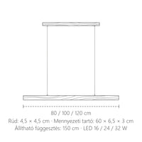 Fa rúd LED függő lámpa méretei: 80, 100 vagy 120 cm hosszú