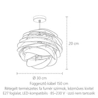 Fa szirom függőlámpa méretei: Ø 30 cm, 20 cm magas