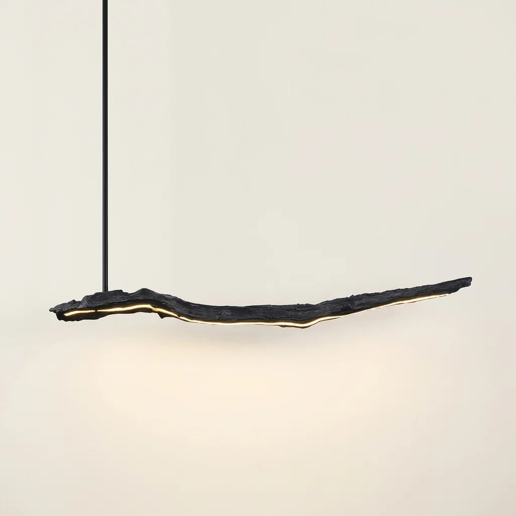 Fekete faág formájú wabi-sabi LED függőlámpa meleg fénycsíkkal