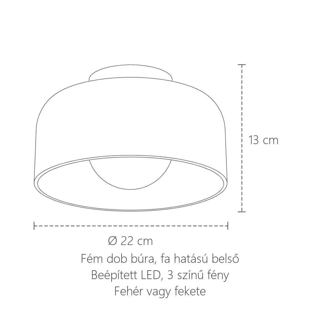 Dob lámpa méretei: Ø 22 cm, 13 cm magas