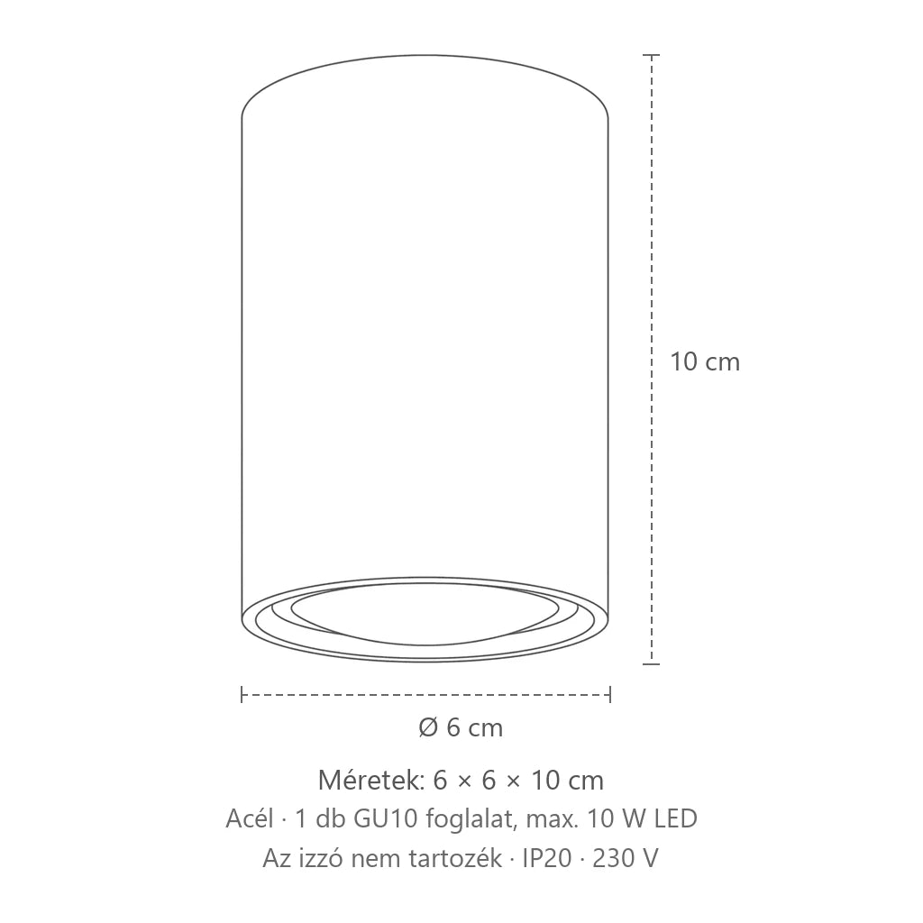 Falon kívüli cső mennyezeti spotlámpa méretei (10 cm magas): 6 × 6 × 10 cm