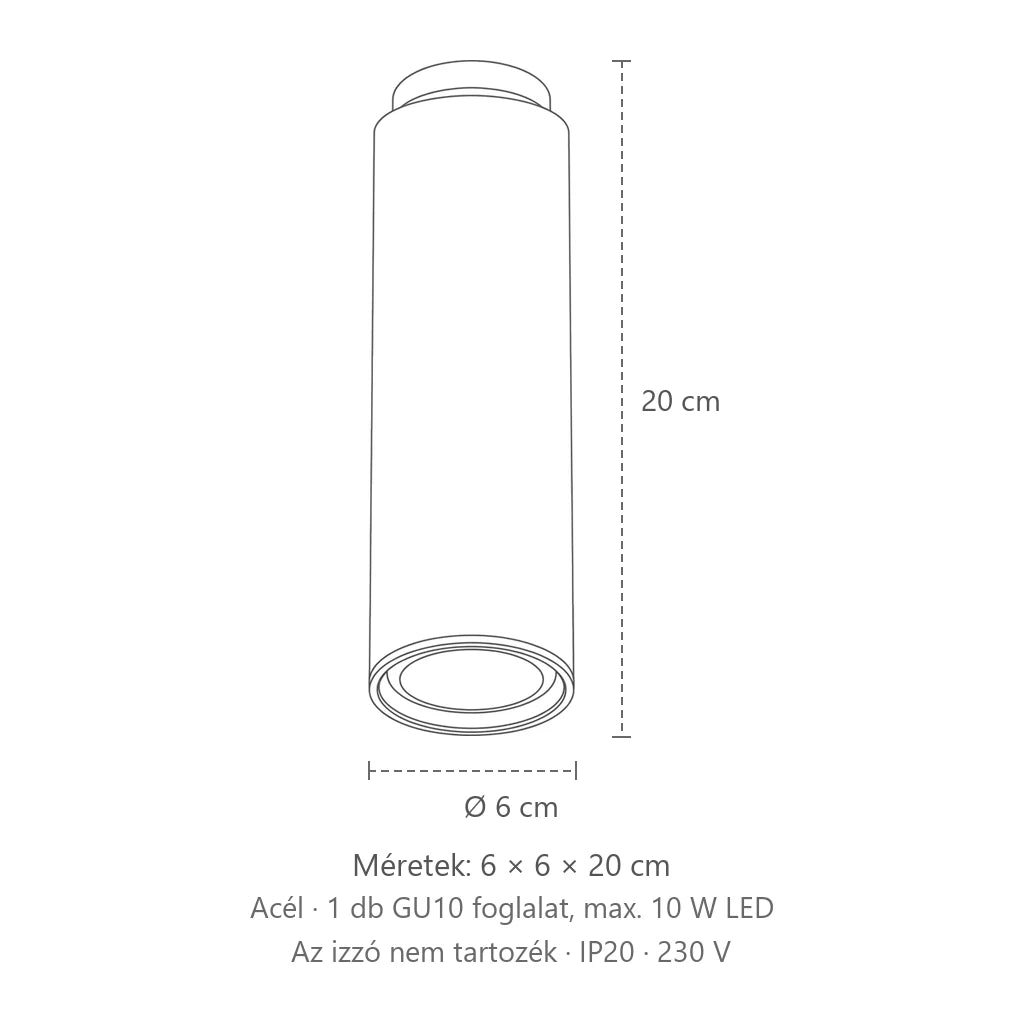 Falon kívüli cső mennyezeti spotlámpa méretei (20 cm magas): 6 × 6 × 20 cm
