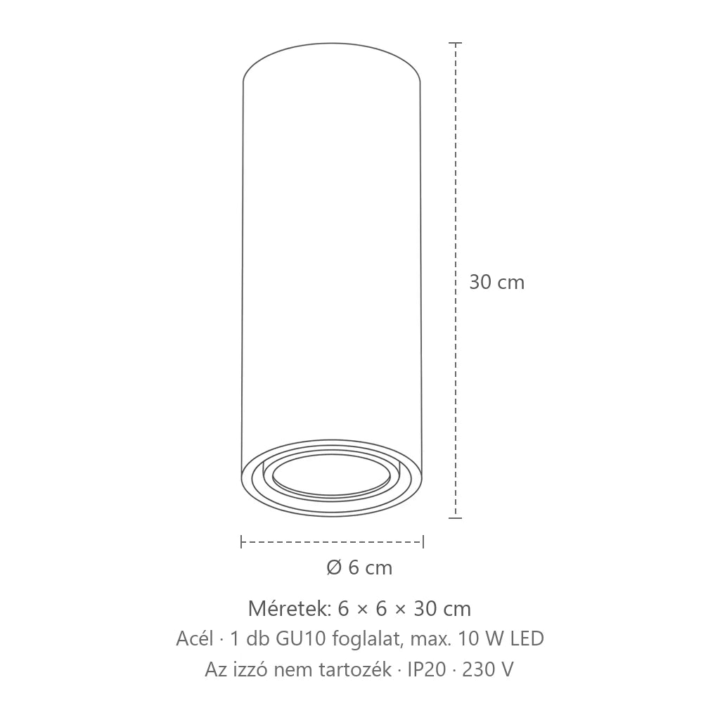 Falon kívüli cső mennyezeti spotlámpa méretei (30 cm magas): 6 × 6 × 30 cm