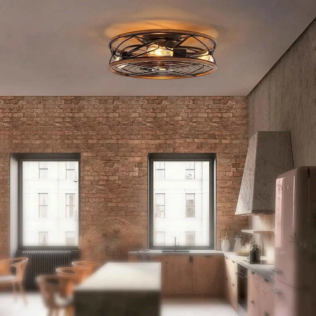 Farmhouse ventilátor lámpa téglafalas loft étkezőben