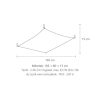 Fehér textil vitorla mennyezeti lámpa méretei (105 × 80 cm – 2 fénycső): 105 × 80 × 15 cm