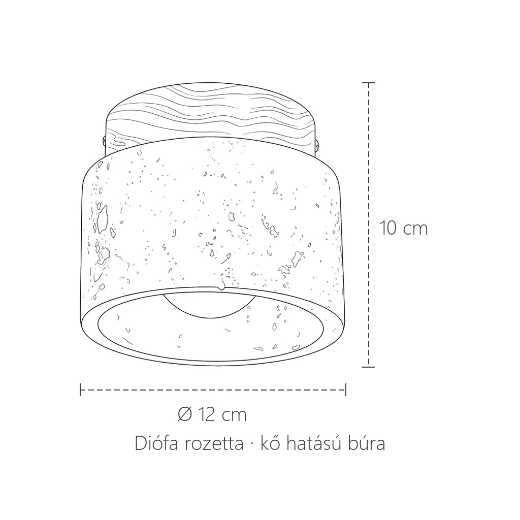 Fekete barlangkő mennyezeti lámpa méretei: Ø 12 cm, 10 cm magas