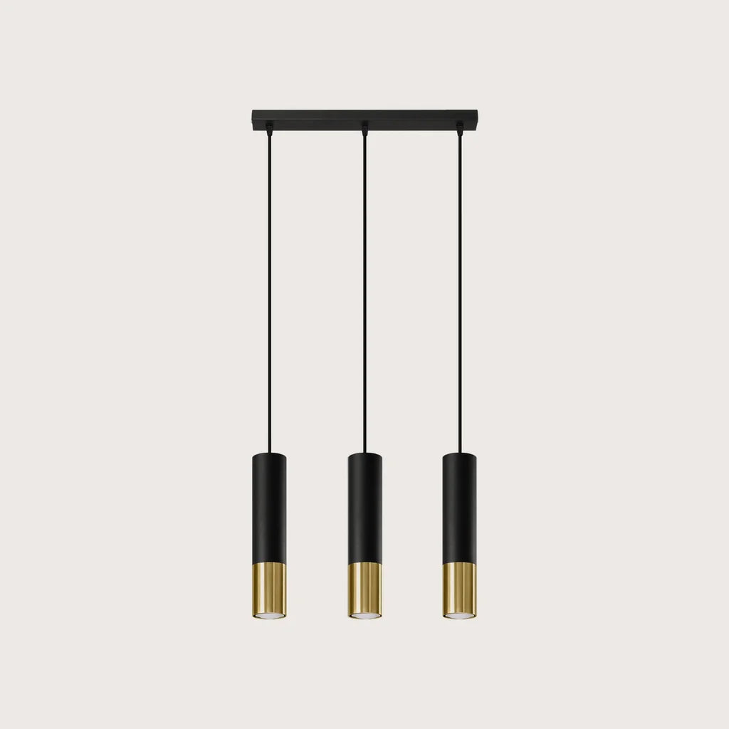 Fekete-fém cső függőlámpa, fekete-arany (3 izzós – 45 cm-es sín)