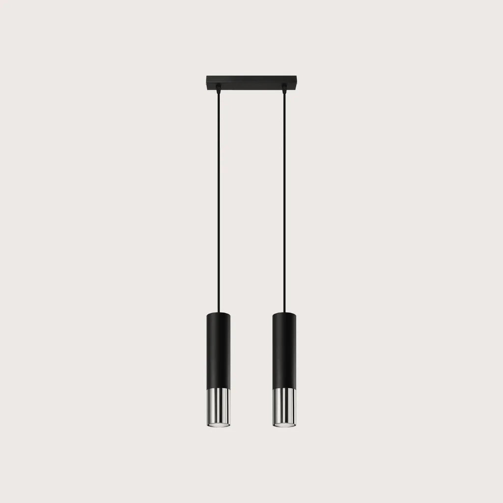 Fekete-fém cső függőlámpa, fekete/króm (2 izzós – 30 cm-es sín)