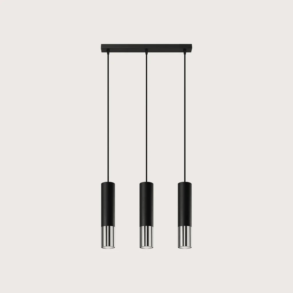 Fekete-fém cső függőlámpa, fekete/króm (3 izzós – 45 cm-es sín)