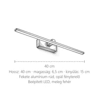Fekete LED tükörlámpa méretei: 40 cm hosszú
