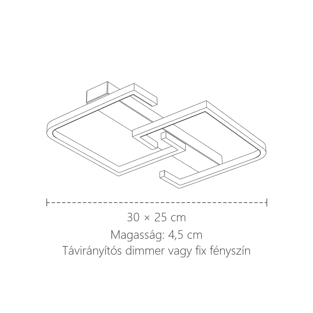 Fekete négyzetes LED mennyezeti lámpa méretei: 30 × 25 × 4,5 cm